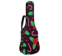 Eslifey Acoustic Guitar Bag Berry Candy Cane Christmas Pattern Adjustable Shoulder Strap Guitar Case Gig Bag 40/41/42 Inches