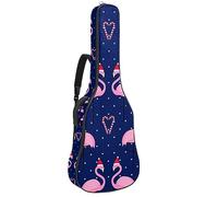 Eslifey Acoustic Guitar Bag Flamingo Xmas Hat with Candy Cane Heart Pattern Adjustable Shoulder Strap Guitar Case Gig Bag 40 41 42 Inch