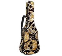 Eslifey Acoustic Guitar Bag Gold Skulls Glitter Triangles Day of The Dead Pattern Adjustable Shoulder Strap Guitar Case Gig Bag 40 41 42 Inch