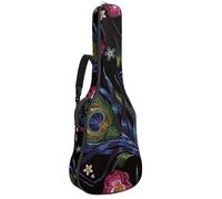 Eslifey Acoustic Guitar Bag Peacock Feathers and Roses Flowers Classical Pattern Adjustable Shoulder Strap Guitar Case Gig Bag 40 41 42 Inch