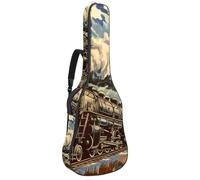Eslifey Acoustic Guitar Bag Vinatge Steam Train Railway Pattern Adjustable Shoulder Strap Guitar Case Gig Bag 40 41 42 Inch