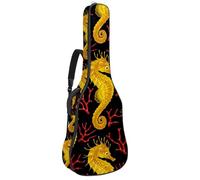 Eslifey Acoustic Guitar Bag Yellow Sea Horse Red Coral Pattern Adjustable Shoulder Strap Guitar Case Gig Bag 40 41 42 Inch