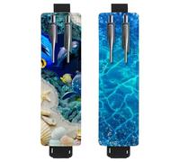 Eslifey Adjustable Elastic Band Pen Holder, 3D Cave Dolphins Sea Shells 2 Pack Pencil Holder Leather Pen Sleeve Pouch for Notebook Journals