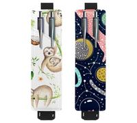 Eslifey Adjustable Elastic Band Pen Holder, Baby Animals Sloth Hang Tree Pattern 2 Pack Pencil Holder Leather Pen Sleeve Pouch for Notebook Journals