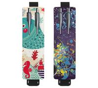 Eslifey Adjustable Elastic Band Pen Holder, Blue Dolphins Underwater Life Sea Horse 2 Pack Pencil Holder Leather Pen Sleeve Pouch for Notebook Journals