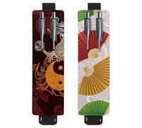 Eslifey Adjustable Elastic Band Pen Holder, Chinese Element Tai Chi Dragon 2 Pack Pencil Holder Leather Pen Sleeve Pouch for Notebook Journals