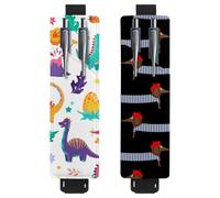 Eslifey Adjustable Elastic Band Pen Holder, Cute Dinosaurs Volcanoes 2 Pack Pencil Holder Leather Pen Sleeve Pouch for Notebook Journals