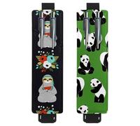 Eslifey Adjustable Elastic Band Pen Holder, Cute Hippie Sloth and Flowers Holding Watermelon Slice Pattern 2 Pack Pencil Holder Leather Pen Sleeve Pouch for Notebook Journals