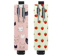 Eslifey Adjustable Elastic Band Pen Holder, Cute Kitty Lovely Cats Head Pattern 2 Pack Pencil Holder Leather Pen Sleeve Pouch for Notebook Journals
