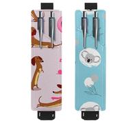 Eslifey Adjustable Elastic Band Pen Holder, Dachshund Cute Pink Animal 2 Pack Pencil Holder Leather Pen Sleeve Pouch for Notebook Journals