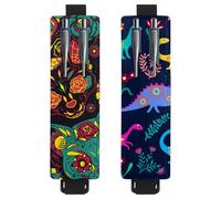 Eslifey Adjustable Elastic Band Pen Holder, Day of The Dead Colorful Sugar Cat Skull Floral Pattern 2 Pack Pencil Holder Leather Pen Sleeve Pouch for Notebook Journals