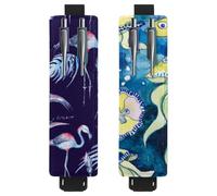 Eslifey Adjustable Elastic Band Pen Holder, Exotic Palm Tree Flowers Flamingo Birds Pattern 2 Pack Pencil Holder Leather Pen Sleeve Pouch for Notebook Journals