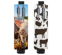 Eslifey Adjustable Elastic Band Pen Holder, Field Two Piglets Piggy 2 Pack Pencil Holder Leather Pen Sleeve Pouch for Notebook Journals