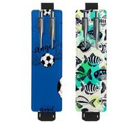 Eslifey Adjustable Elastic Band Pen Holder, Flying Football Soccer Ball with Angel Wings Pattern 2 Pack Pencil Holder Leather Pen Sleeve Pouch for Notebook Journals