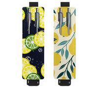 Eslifey Adjustable Elastic Band Pen Holder, Fruity Lemon Lime Ice Cubes Mint Leaves Pattern 2 Pack Pencil Holder Leather Pen Sleeve Pouch for Notebook Journals