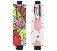 Eslifey Adjustable Elastic Band Pen Holder, Funny Doodle Monsters Pattern 2 Pack Pencil Holder Leather Pen Sleeve Pouch for Notebook Journals