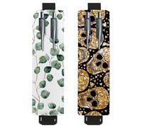 Eslifey Adjustable Elastic Band Pen Holder, Green Floral Eucalyptus Leaves Branches Watercolor Pattern 2 Pack Pencil Holder Leather Pen Sleeve Pouch for Notebook Journals