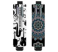 Eslifey Adjustable Elastic Band Pen Holder, Jazz Music Musical Instruments Piano Drum Guitar Pattern 2 Pack Pencil Holder Leather Pen Sleeve Pouch for Notebook Journals
