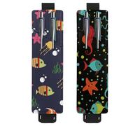 Eslifey Adjustable Elastic Band Pen Holder, Ocean Animals Colorful Fish 2 Pack Pencil Holder Leather Pen Sleeve Pouch for Notebook Journals
