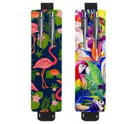 Eslifey Adjustable Elastic Band Pen Holder, Pink Flamingo Palm Tree Leaf Flowers Pattern 2 Pack Pencil Holder Leather Pen Sleeve Pouch for Notebook Journals