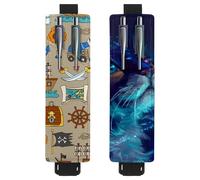 Eslifey Adjustable Elastic Band Pen Holder, Pirates Adventures 2 Pack Pencil Holder Leather Pen Sleeve Pouch for Notebook Journals