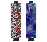 Eslifey Adjustable Elastic Band Pen Holder, Poppy Red Blue Floral 2 Pack Pencil Holder Leather Pen Sleeve Pouch for Notebook Journals