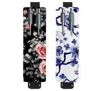 Eslifey Adjustable Elastic Band Pen Holder, Red Flowers Rose Leaves Watercolor Floral Pattern 2 Pack Pencil Holder Leather Pen Sleeve Pouch for Notebook Journals