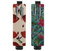 Eslifey Adjustable Elastic Band Pen Holder, Red Poppy Hummingbird Pattern 2 Pack Pencil Holder Leather Pen Sleeve Pouch for Notebook Journals