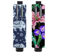 Eslifey Adjustable Elastic Band Pen Holder, Retro Ethnic IndianTribal Elephant Vintage Pattern 2 Pack Pencil Holder Leather Pen Sleeve Pouch for Notebook Journals