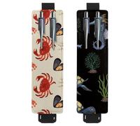 Eslifey Adjustable Elastic Band Pen Holder, Seafood Lobster Crab Shrimp Lemon 2 Pack Pencil Holder Leather Pen Sleeve Pouch for Notebook Journals