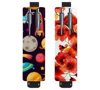 Eslifey Adjustable Elastic Band Pen Holder, Space Planets Alien Rocket Pattern 2 Pack Pencil Holder Leather Pen Sleeve Pouch for Notebook Journals