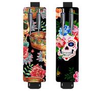 Eslifey Adjustable Elastic Band Pen Holder, Suger Skull Pirate Hat Rose 2 Pack Pencil Holder Leather Pen Sleeve Pouch for Notebook Journals