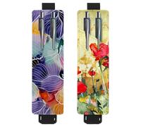 Eslifey Adjustable Elastic Band Pen Holder, Watercolor Blooming Flowers Vintage 2 Pack Pencil Holder Leather Pen Sleeve Pouch for Notebook Journals