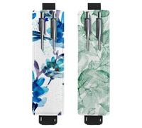 Eslifey Adjustable Elastic Band Pen Holder, Watercolor Flowers Blue Floral Pattern 2 Pack Pencil Holder Leather Pen Sleeve Pouch for Notebook Journals