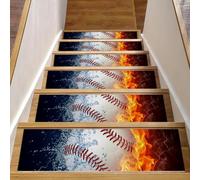 Eslifey Baseball Sport Fire Water Battle Stair Treads for Wooden Steps, 15 Pack 30"x8" Non-Slip Indoor Stair Runners Stair Rugs for Dogs, Kids, Elder with Reusable Adhesive