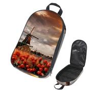 Eslifey Camping Travel Cooking Utensils Organizer Bag, Beautiful Sunset Dutch Windmill Portable Storage Bag for BBQ Camp Cookware Kitchen Kit