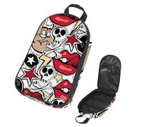 Eslifey Camping Travel Cooking Utensils Organizer Bag, Crazy Punk Rock Skulls Pins Guitars Disk Stars Lips Pattern Portable Storage Bag for BBQ Camp Cookware Kitchen Kit