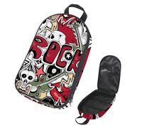 Eslifey Camping Travel Cooking Utensils Organizer Bag, Crazy Rock Skulls Pins Guitars Rock Lips Pattern Portable Storage Bag for BBQ Camp Cookware Kitchen Kit