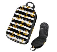 Eslifey Camping Travel Cooking Utensils Organizer Bag, Golden Anchors on Black and White Striped Pattern Portable Storage Bag for BBQ Camp Cookware Kitchen Kit