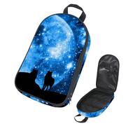 Eslifey Camping Travel Cooking Utensils Organizer Bag, Howling Wolves with Blue Starred Sky Moonlight Portable Storage Bag for BBQ Camp Cookware Kitchen Kit