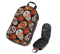 Eslifey Camping Travel Cooking Utensils Organizer Bag, Mexican Sugar Skull with Rose Day of The Dead Pattern Portable Storage Bag for BBQ Camp Cookware Kitchen Kit