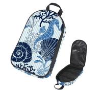 Eslifey Camping Travel Cooking Utensils Organizer Bag, Seashell Seahorse Coral Blue Stripped Pattern Portable Storage Bag for BBQ Camp Cookware Kitchen Kit