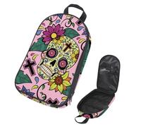 Eslifey Camping Travel Cooking Utensils Organizer Bag, Sugar Skulls Cross Floral Day of The Dead Pattern Portable Storage Bag for BBQ Camp Cookware Kitchen Kit