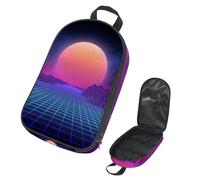 Eslifey Camping Travel Cooking Utensils Organizer Bag, Sun with Mountains Digital Retro Cyber Surface Landscape Portable Storage Bag for BBQ Camp Cookware Kitchen Kit