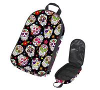 Eslifey Camping Travel Cooking Utensils Organizer Travel Bag, Mexico Sugar Skull Floral Pattern Portable Storage Bag for BBQ Camp Cookware Kitchen Kit