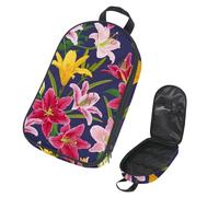 Eslifey Camping Travel Cooking Utensils Organizer Travel Bag, Rose Pink Yellow Lily Flowers Pattern Portable Storage Bag for BBQ Camp Cookware Kitchen Kit