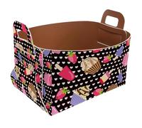 Eslifey Collapsible Storage Bin Small 8.5"x5.5"x5.1" - Foldable Basket with Handles for Shelves, Closet, Storage, Laundry Room Organization - Ice Creams and Cartoon Cake Strawberry Heart Dots Pattern