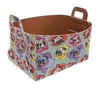 Eslifey Collapsible Storage Bin Small 8.5"x5.5"x5.1" - Foldable Basket with Handles for Shelves, Nursery, Closet, Storage, Laundry Room Organization - Unique Pug Dog Head Rose Flower
