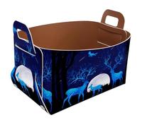 Eslifey Collapsible Storage Bin Small 8.5"x5.5"x5.1" - Foldable Basket with Handles for Shelves, Nursery, Closet, Storage, Laundry Room Organization - Galaxy Deers and Birds