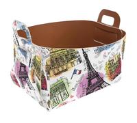 Eslifey Collapsible Storage Bin Small 8.5"x5.5"x5.1" - Foldable Basket with Handles for Shelves, Nursery, Closet, Storage, Laundry Room Organization - Vintage Paris Eiffel Tower Postcard